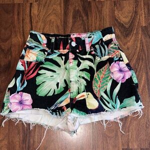 Zara Black Floral Jean Shorts
